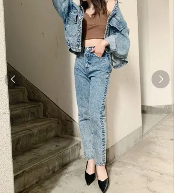 새상품 GYDA 케미컬 페그 탑 데님 팬츠 S 아이스 블루