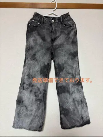 타이다이풍 그레이 부츠컷 데님 하이웨스트