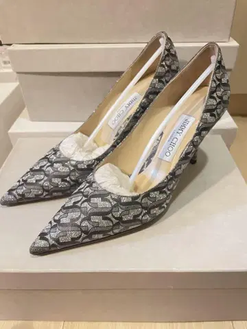 JIMMY CHOO 스틸레토 하이힐 모노그램 글리터