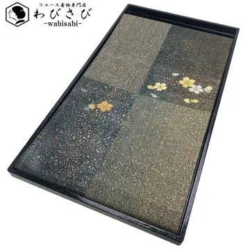 후쿠로 오비 벚꽃 꽃무늬 금은사 블랙 컬러 가드 가공 O-4870
