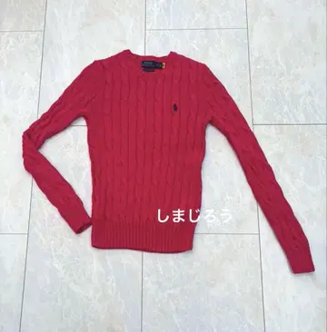 미품 POLO RALPH LAUREN 케이블 니트 포니 자수 XS 핑크