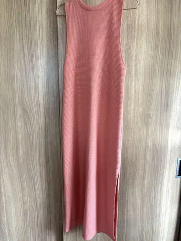 슬리브리스 와플 원피스 핑크