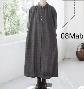 08Mab 섀도우 체크 원피스 롱 원피스