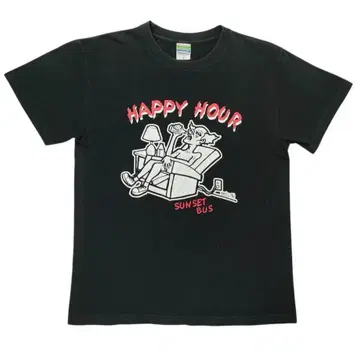 HAPPY HOUR SUN SET BUS 아마도 밴드 T 블랙 M
