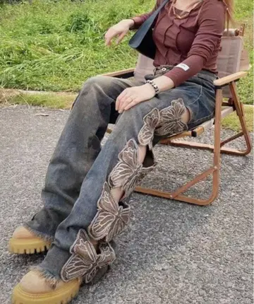 CRAMMY 버터플라이 데님 팬츠 나비 팬츠 데님 청바지