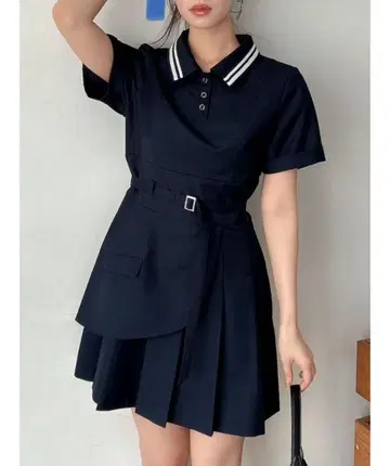 dazzlin 폴로 라이크 플리츠 원피스