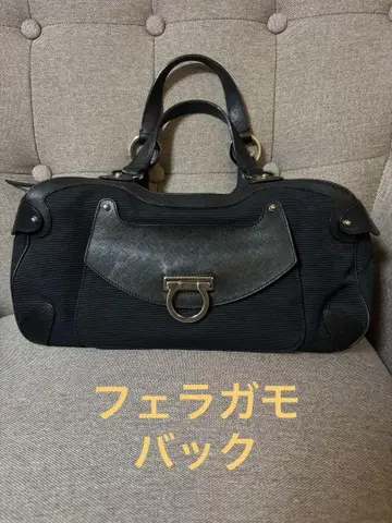 페라가모 블랙 캔버스 가죽 백