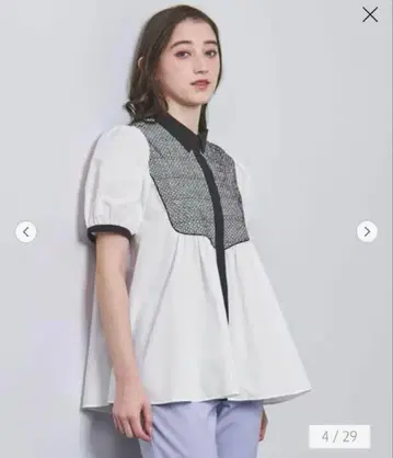 자수 콤비 숏 슬리브 블라우스 unitedarrows