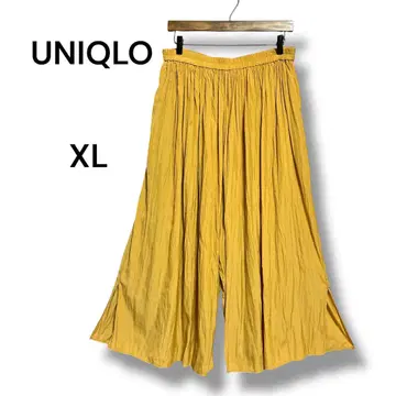 유니클로 플리츠 와이드 팬츠 가우초 팬츠 XL 머스타드 얇은 소재 쾌적