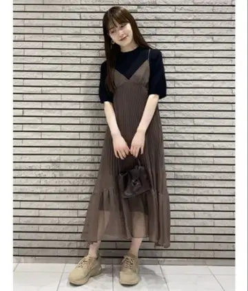 SNIDEL 시어 캐미 레이어드 니트 원피스