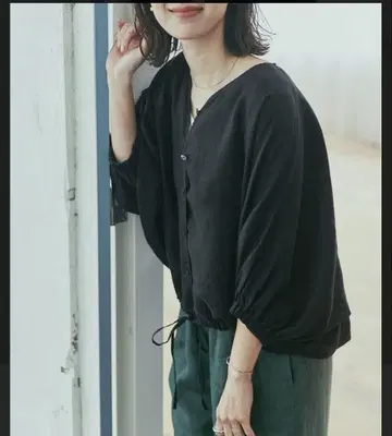 미사용 새상품 어반 리서치 도어스 린넨 드로스트 돌먼 블라우스 블랙