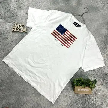 USA 제작 성조기 디자인 티셔츠 XL 화이트 1776년