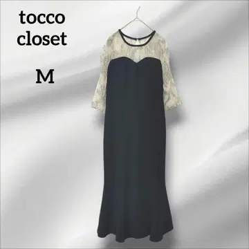 토코 클로젯 플레어 롱 원피스 레이스 5부 소매 블랙 M