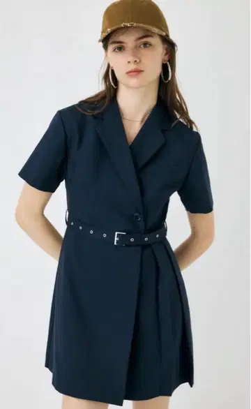 BLAZER PLEATS 미니 드레스 사이즈 2 네이비
