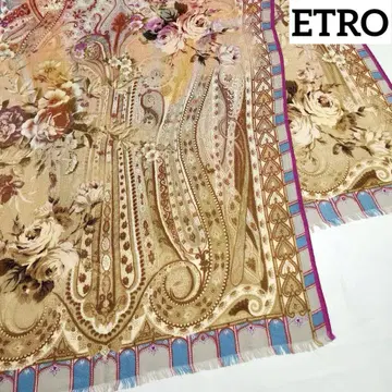 새상품급 ETRO 스톨 페이즐리 꽃 울 혼방 베이지 핑크 블루