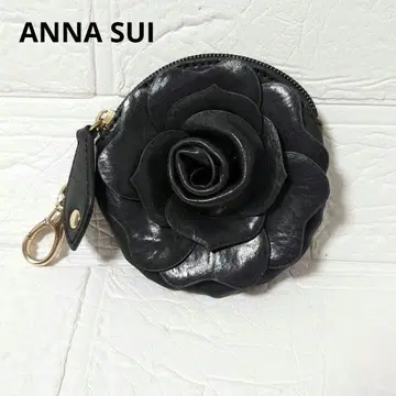 성숙 큐트 안나수이 코인 케이스 꽃 장미 가죽 블랙 참 파우치