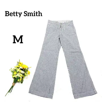 [ Betty Smith ] 깅엄 체크 와이드 팬츠 M 네이비 x 화이트
