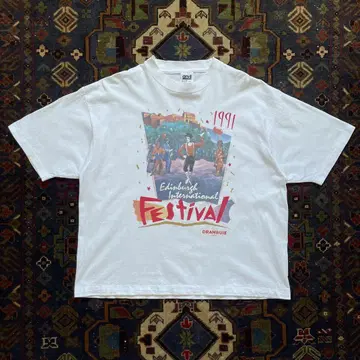 90s 티셔츠 Festival 프린트 USA제 싱글 스티치 화이트