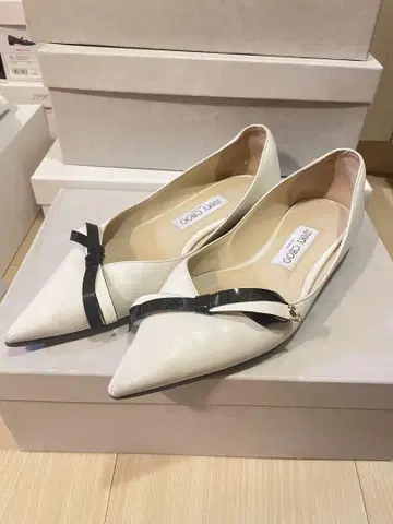 jimmy choo 지미추 가죽 리본 플랫 펌프스