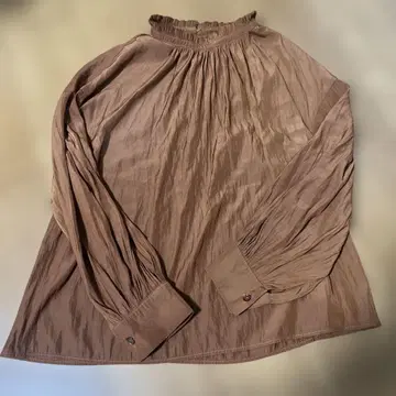 브라운 프릴 넥 셔링 셔츠 F 사이즈