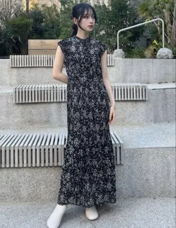프레이 아이디 플리츠 디자인 쉬폰 프린트 원피스