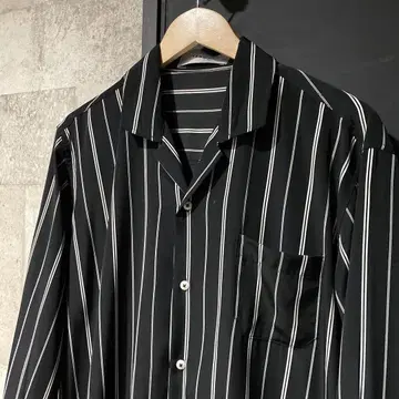 YARD plus 오픈 카라 스트라이프 셔츠 블랙 x 화이트 L