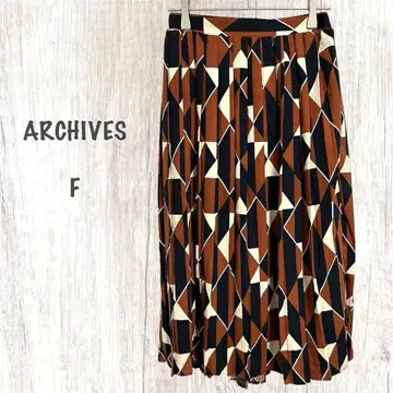 ARCHIVES 플리츠 스커트 모던 기하학 패턴 허리밴딩 폴리에스테르