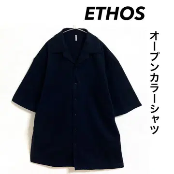 새상품급 ETHOS 오픈 카라 셔츠 다크 네이비 일본제