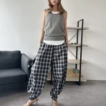 HANNE 벌룬 체크 팬츠 블랙