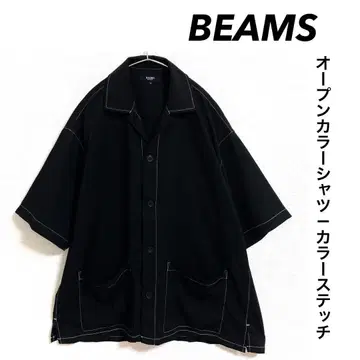 BEAMS HEART 오픈 카라 셔츠 컬러 스티치 블랙