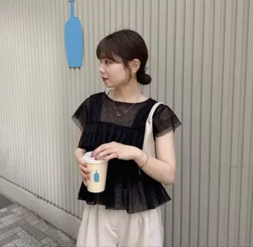 튤 프릴 프렌치 슬리브 상의