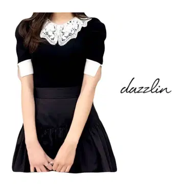 dazzlin 데코라 컬러 턱 상의 옷깃 레이스 니트