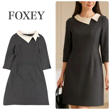 [컨디션 최상] FOXEY 폭시 화이트 카라 울 원피스 38