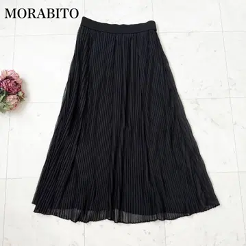 새상품 MORABITO 모라비토 롱 스커트 플리츠 시어 블랙