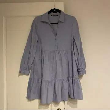 ZARA 파란색 프릴 장식 긴팔 셔츠 원피스