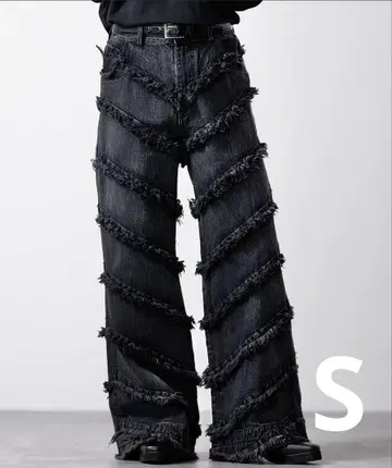 CLEL 하드 프린지 데님 팬츠 블랙 계열 S