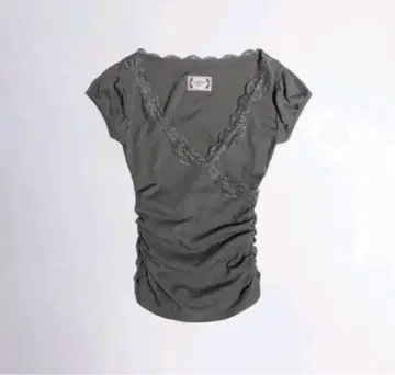 스컬프터 Lace Trim Wrap Tee Charcoal L