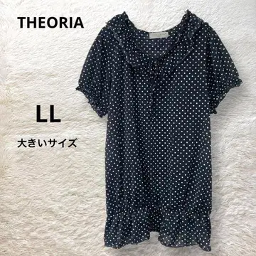 THEORIA 빅 사이즈 도트 무늬 프릴 상의 블라우스 블랙 리본