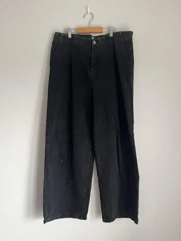 블랙 데님 와이드 팬츠