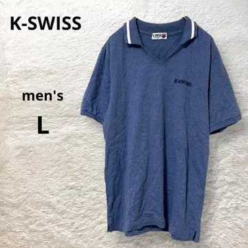 K-SWISS 남성용 반팔 카라 티셔츠 V넥 코튼 100% L 파랑