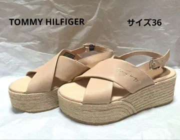 TOMMY HILFIGER 가죽 플랫폼 샌들 36 베이지
