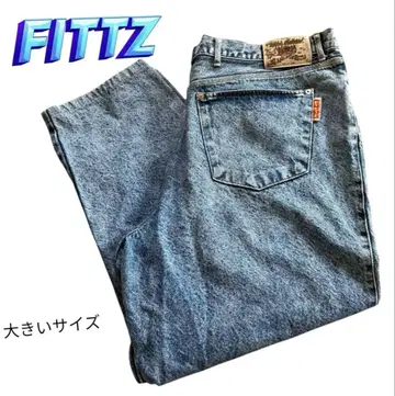 레어 FITTZ 48 빅 골든 스타일 데님 스트릿 초와이드 케미컬 워시