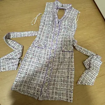 일루마 트위드 아메슬리 원피스 리본 드레스 캬바 핑크