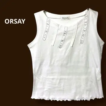 ORSAY 크롭 탱크탑 코튼 프릴 비즈 리본 테이프 M