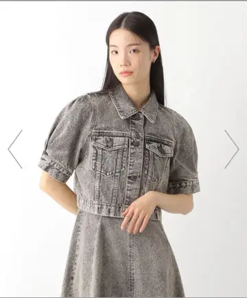 그레이 데님 크롭 자켓 반팔