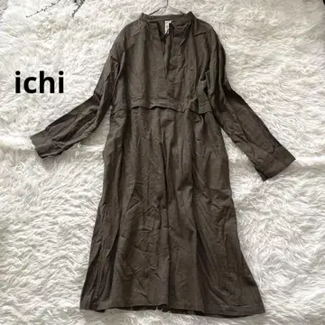 ichi 이치 짙은 갈색 브라운 내추럴 코튼 롱 원피스 튜닉