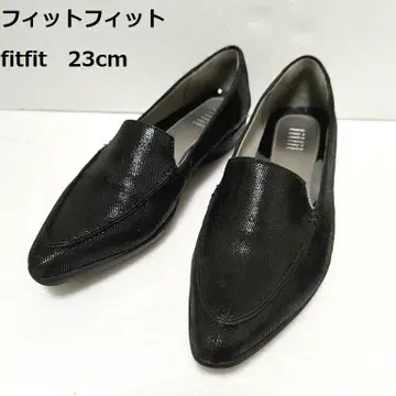 핏핏 가죽 펌프스 플랫슈즈 주름 가공 23cm 블랙