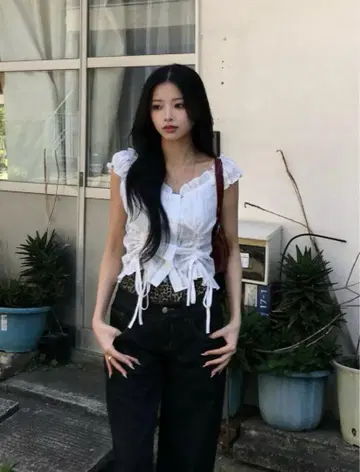 y2k 페어리 그런지 더블 셔링 프릴 상의 emmy