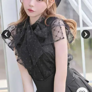 미셸 마카롱 튤 리본 블라우스