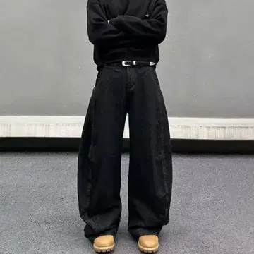 블랙 와이드 팬츠 벨트 데님 y2k 배기 데님